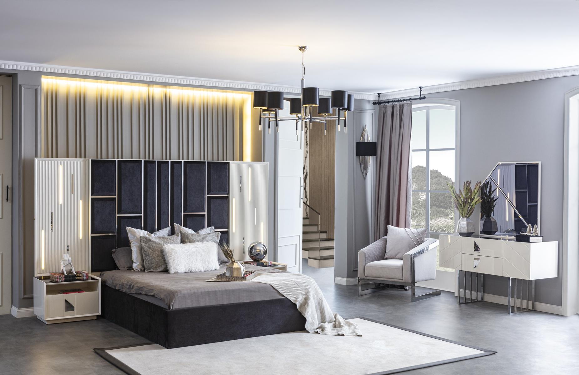 Schlafzimmer Möbel Nachttisch Polster Bett Schminktisch Komplett Set 5tlg