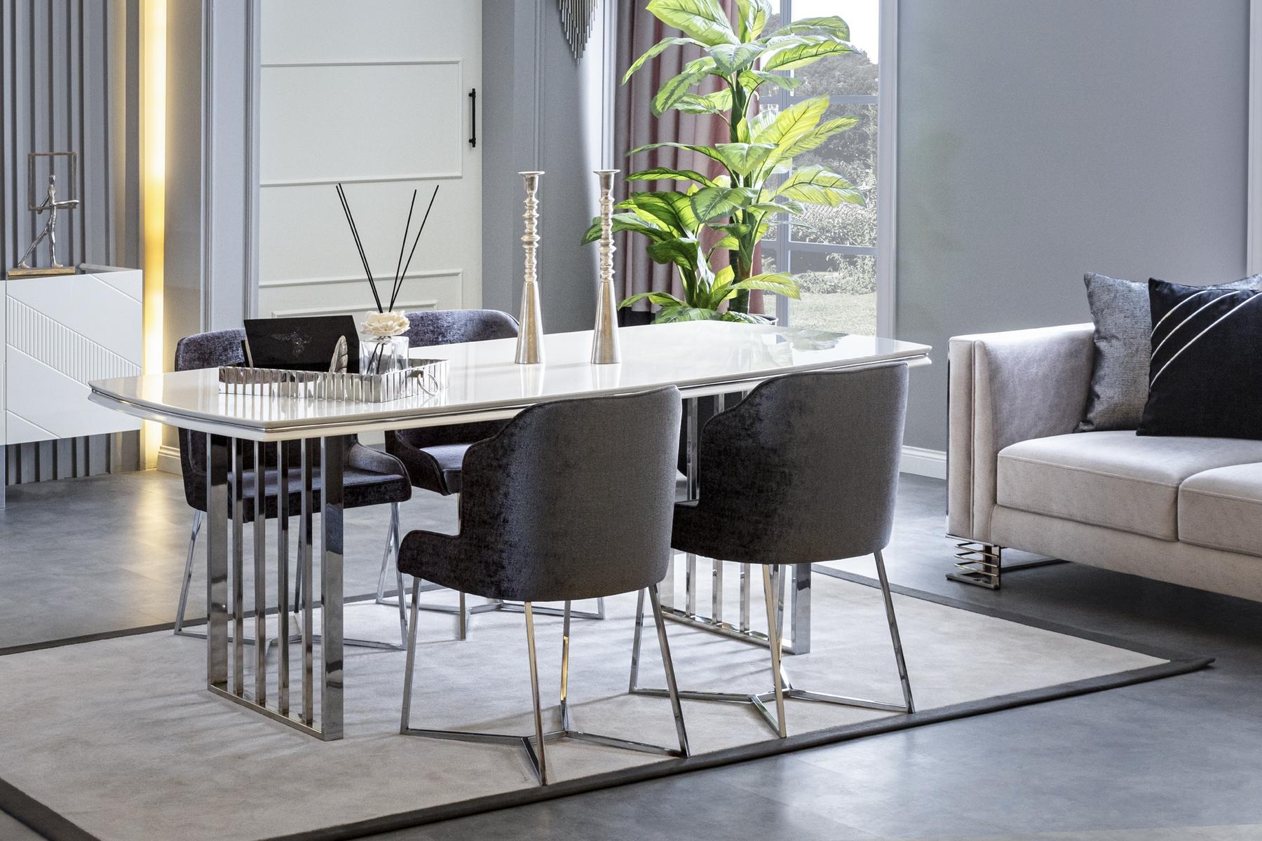 Weiß Esstisch 4x Stühle Esszimmer Set Essgruppe Gruppe Stühle Tische