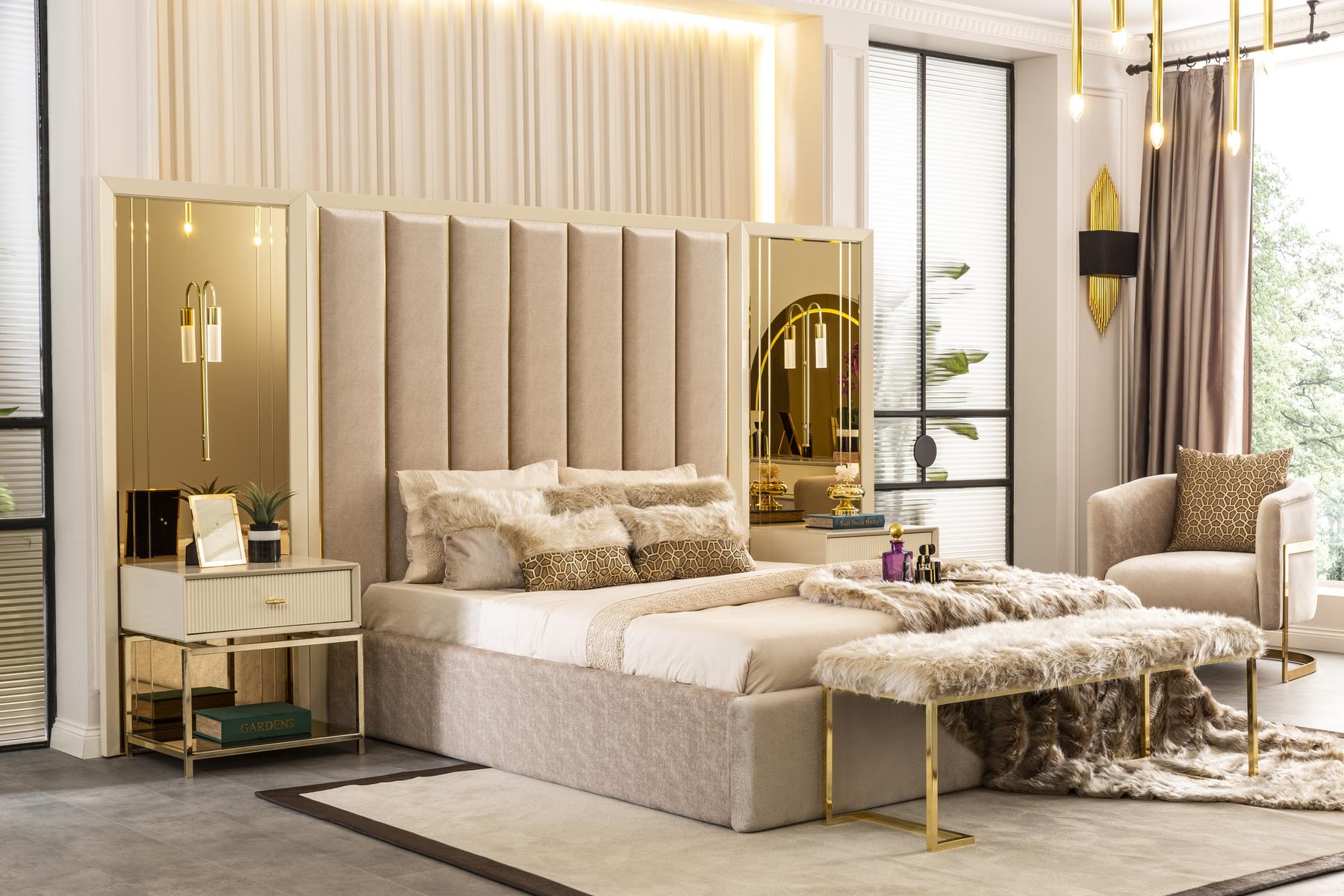 Luxus Schlafzimmer Set Bett mit Nachttischen Bank 4tlg. Einrichtung