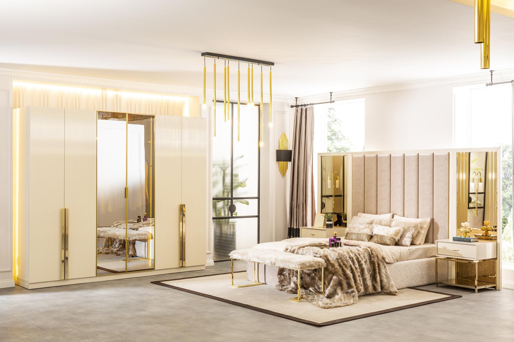 Helles Schlafzimmer Bett Nachttisch Kleiderschrank Schrank Möbel 5tlg.
