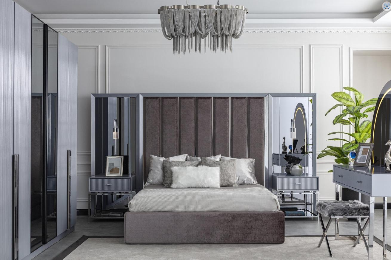 Graues Doppelbett Nachttische Luxus Schlafzimmermöbel Komfortables