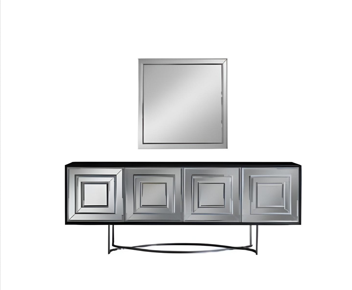 Silbernes Sideboard mit quadratischem Spiegel Tischset exklusive Möbel