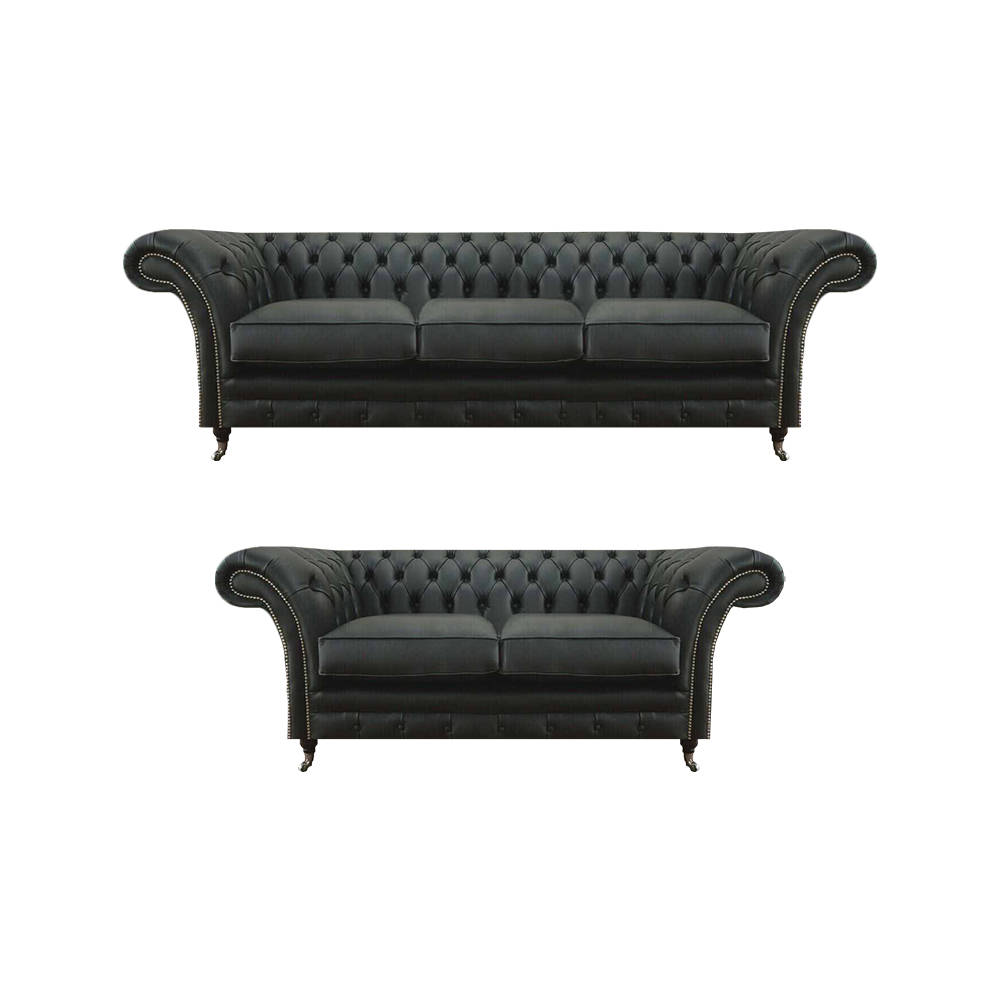 Modern Schwarz Chesterfield Wohnzimmer Dreisitzer mit Zweisitzer Sofas