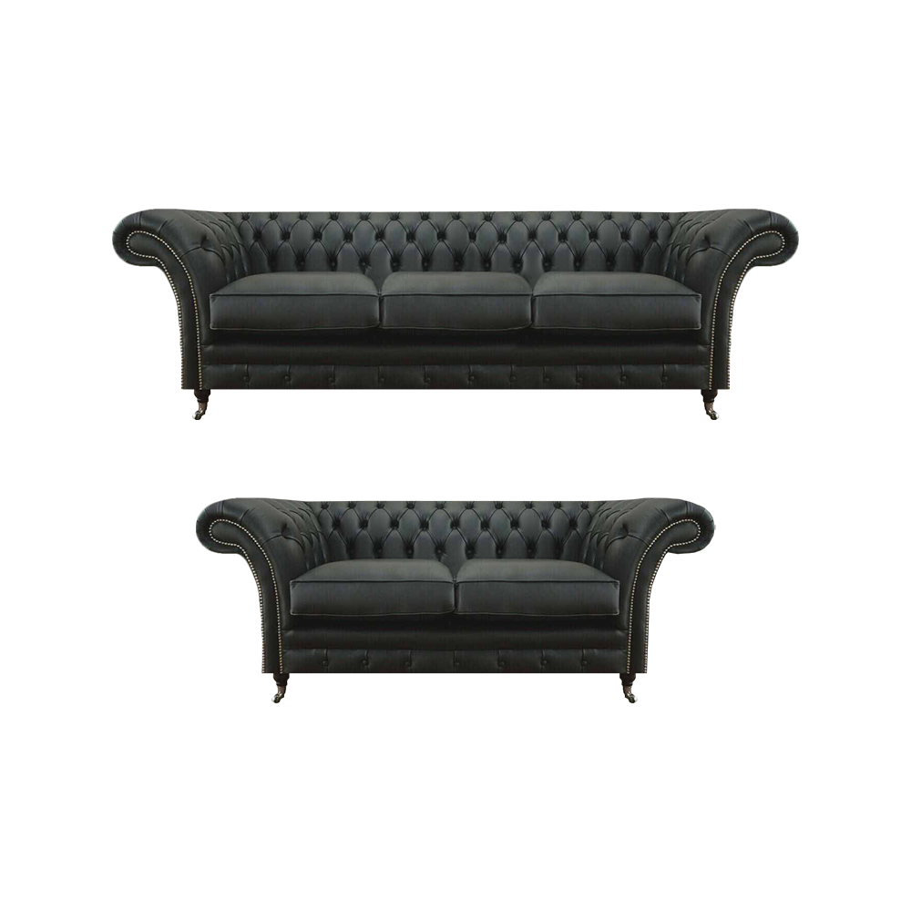 Modern Schwarz Chesterfield Wohnzimmer Dreisitzer mit Zweisitzer Sofas