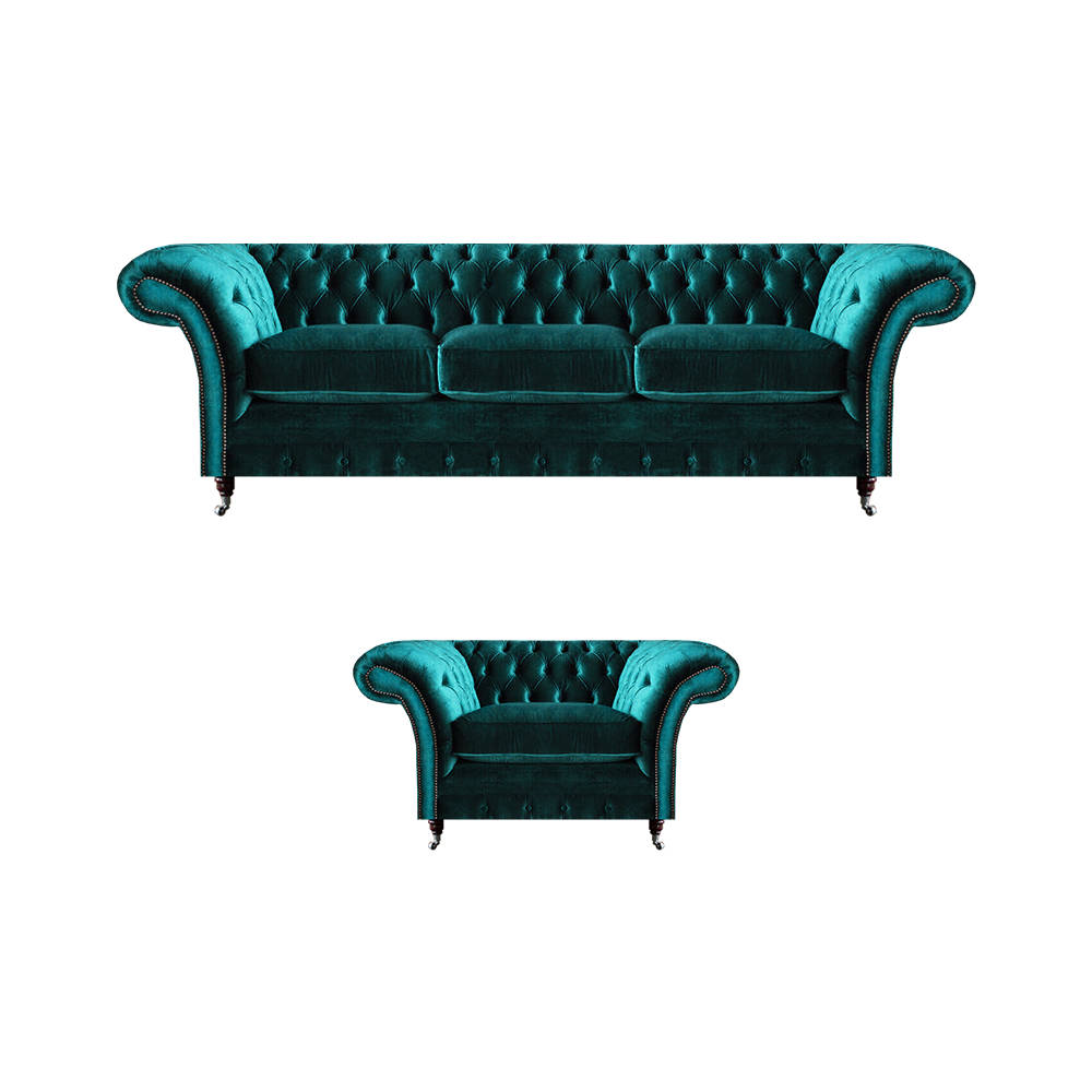 Sofagarnitur Wohnzimmer 2tlg Dreisitzer Couch Sofa Chesterfield Sessel