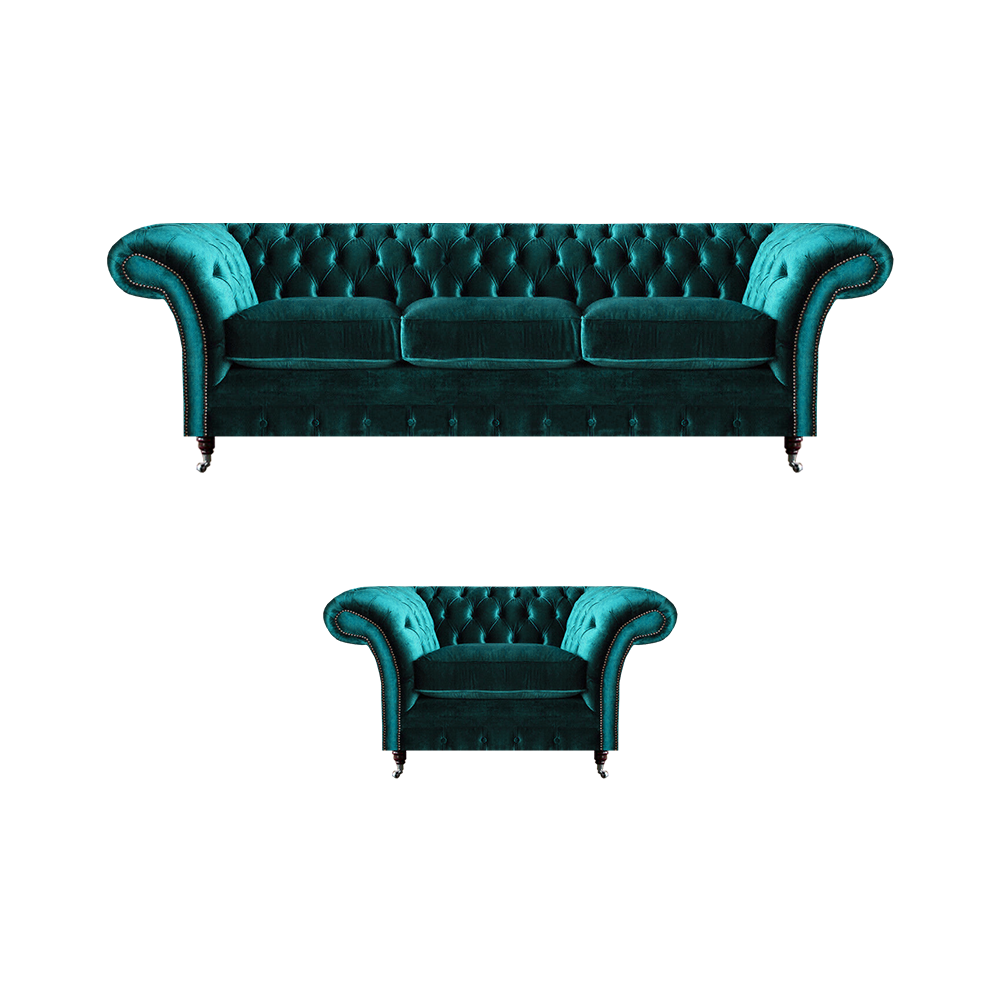 Sofagarnitur Wohnzimmer 2tlg Dreisitzer Couch Sofa Chesterfield Sessel
