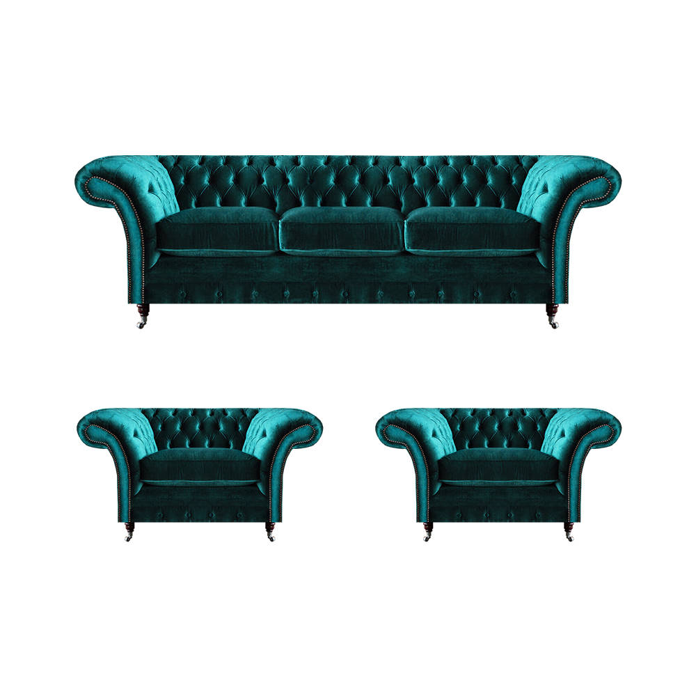 Design Chesterfield Sofagarnitur Dreisitzer Couch Sofa Set 2x Sessel Polster