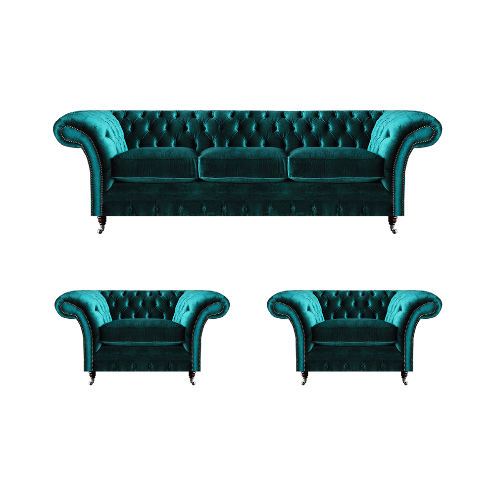 Design Chesterfield Sofagarnitur Dreisitzer Couch Sofa Set 2x Sessel Polster