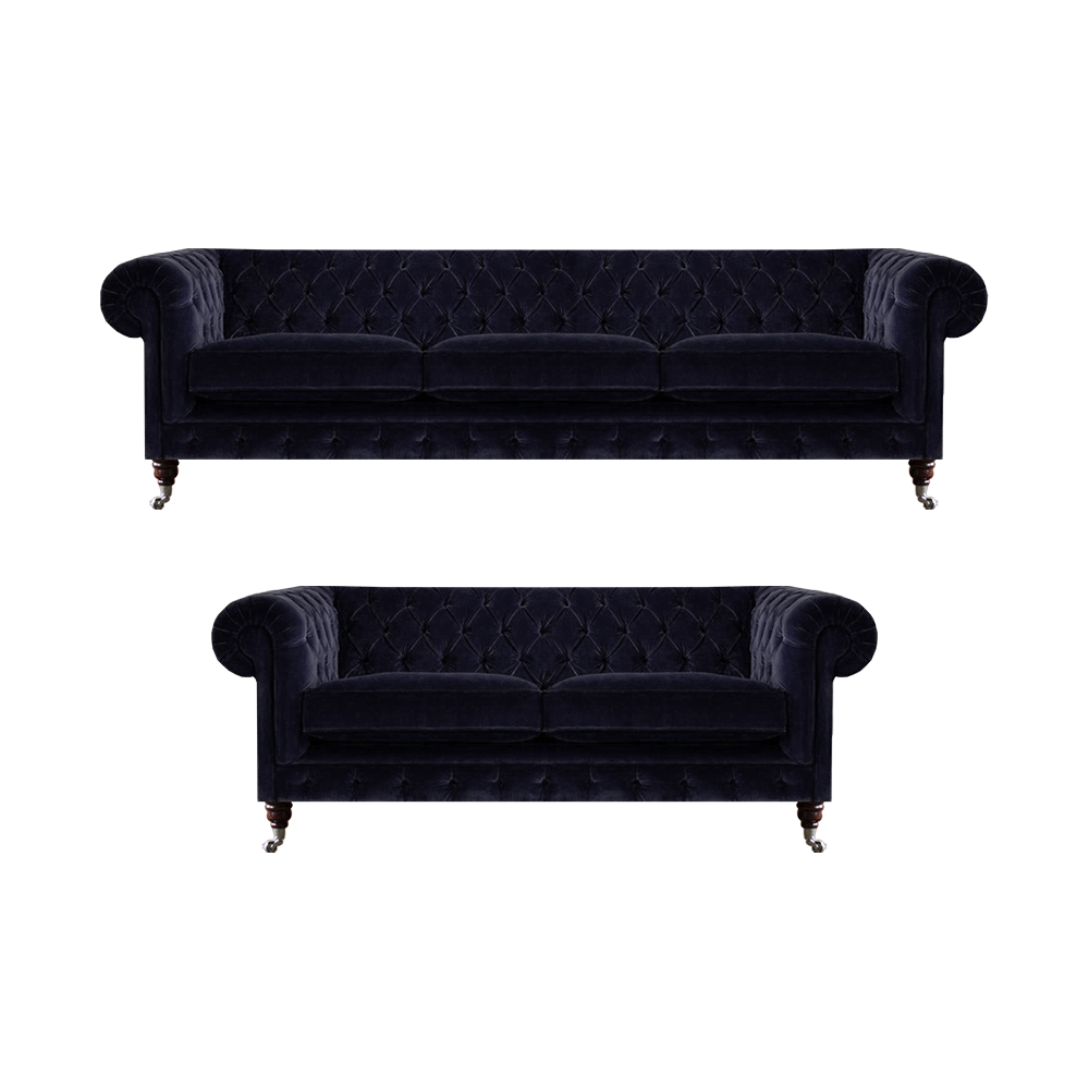 Polstermöbel Dreisitzer Sofa Wohnzimmer Einrichtung Sessel Blau Chesterfield