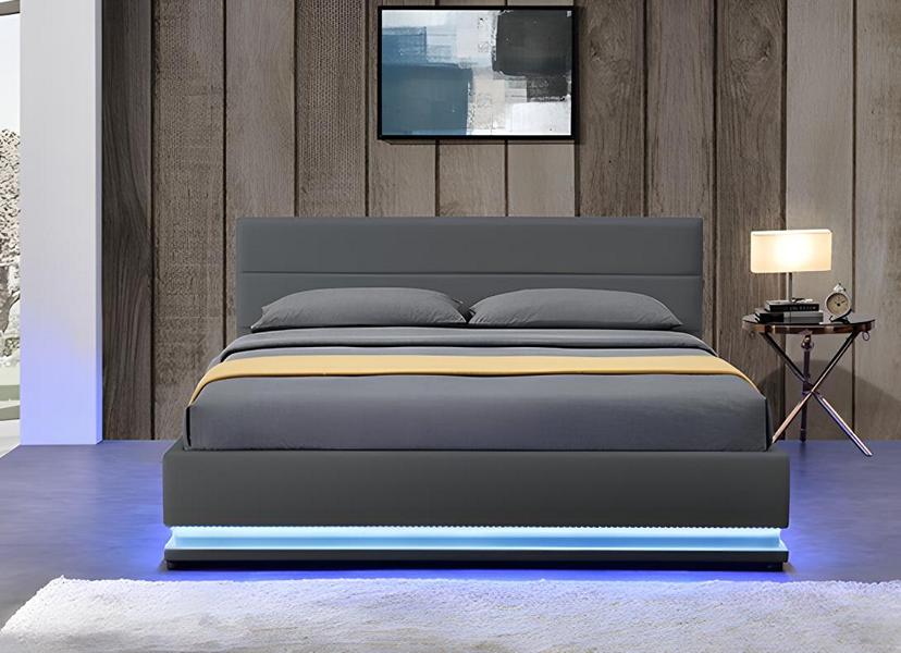 Bett Grau LED Licht Doppelbett 180 x 200 Möbel Einrichtung Schlafzimmer Betten