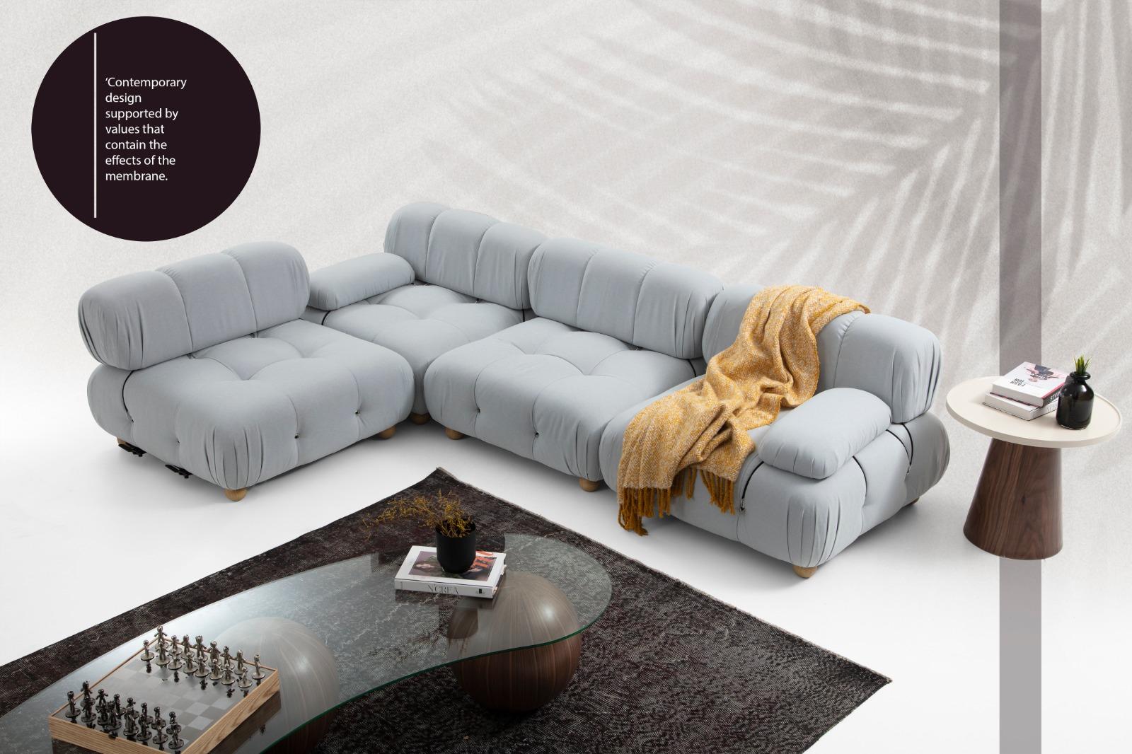 Wohnzimmer Ecksofa Sofa Stoff Sofas Eck Grau Modern Polyester Design