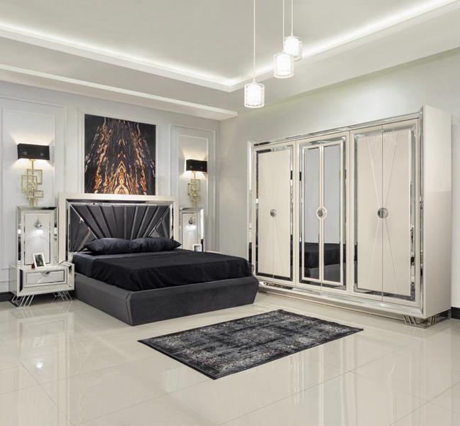Luxus Schlafzimmer Set Bett + 2x Nachttische + Kleiderschrank Modern Möbel 4tlg