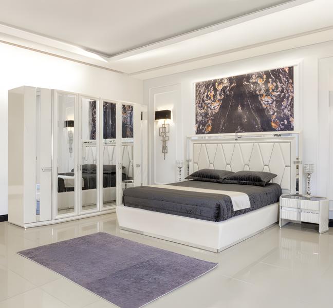 Schlafzimmer Set Bett + 2x Nachttische + Kleiderschrank 4tlg Moderne Möbel