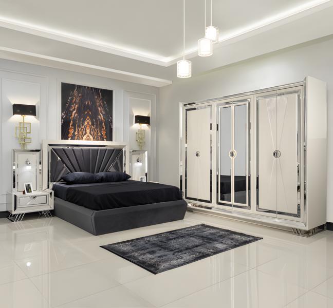 Schlafzimmer Set Bett + 2x Nachttische + Kleiderschrank 4tlg Möbel