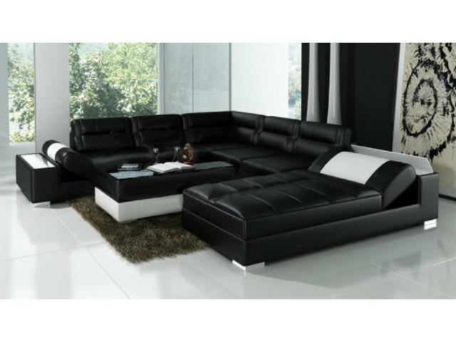 Ledersofa Ecksofa + USB Garnitur Polster U Form Couch Sofa Design Wohnlandschaft
