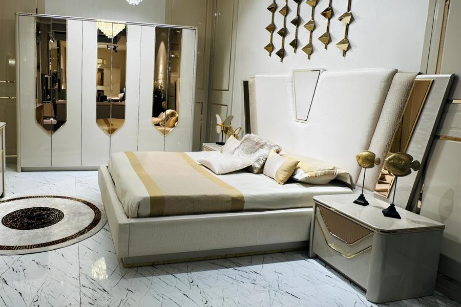 Schlafzimmer Set Bett 2x Nachttische Holz Kleiderschrank Stilvolle Garnitur