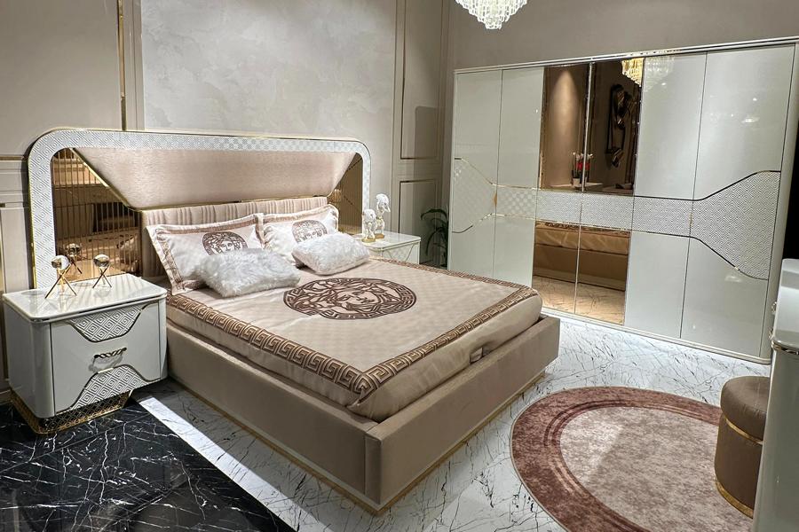 Schlafzimmer Bett 2x Nachttische Luxus Holzmöbel Kleiderschrank Komplett 4tlg