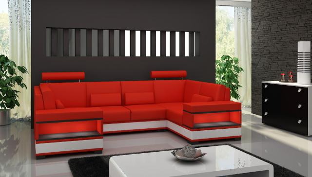 Wohnlandschaft Eck Couch Sofa U Form Sofa mit Beleuchtung Ledersofa Ecksofa NEU