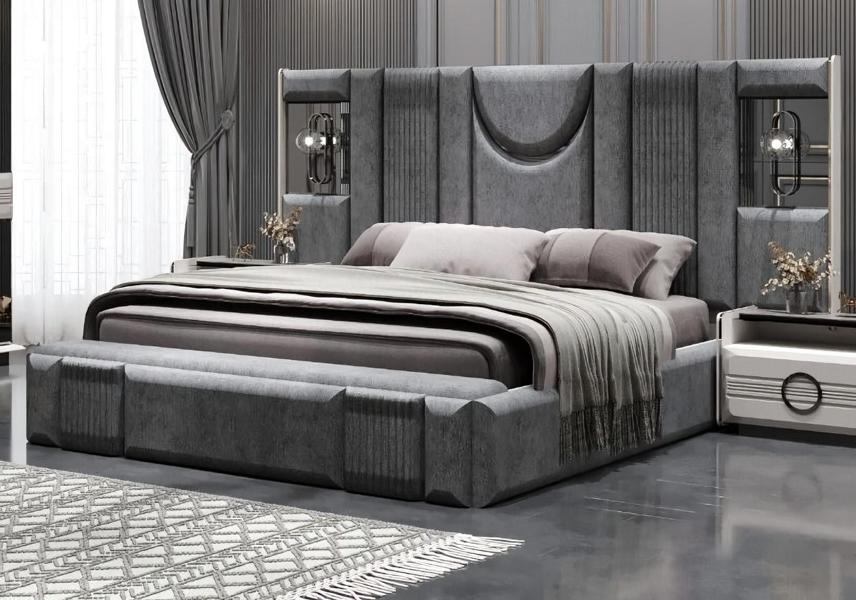 Bett Doppelbett Polsterbett Bettrahmen Stoffbett hohes Kopfteil Grau