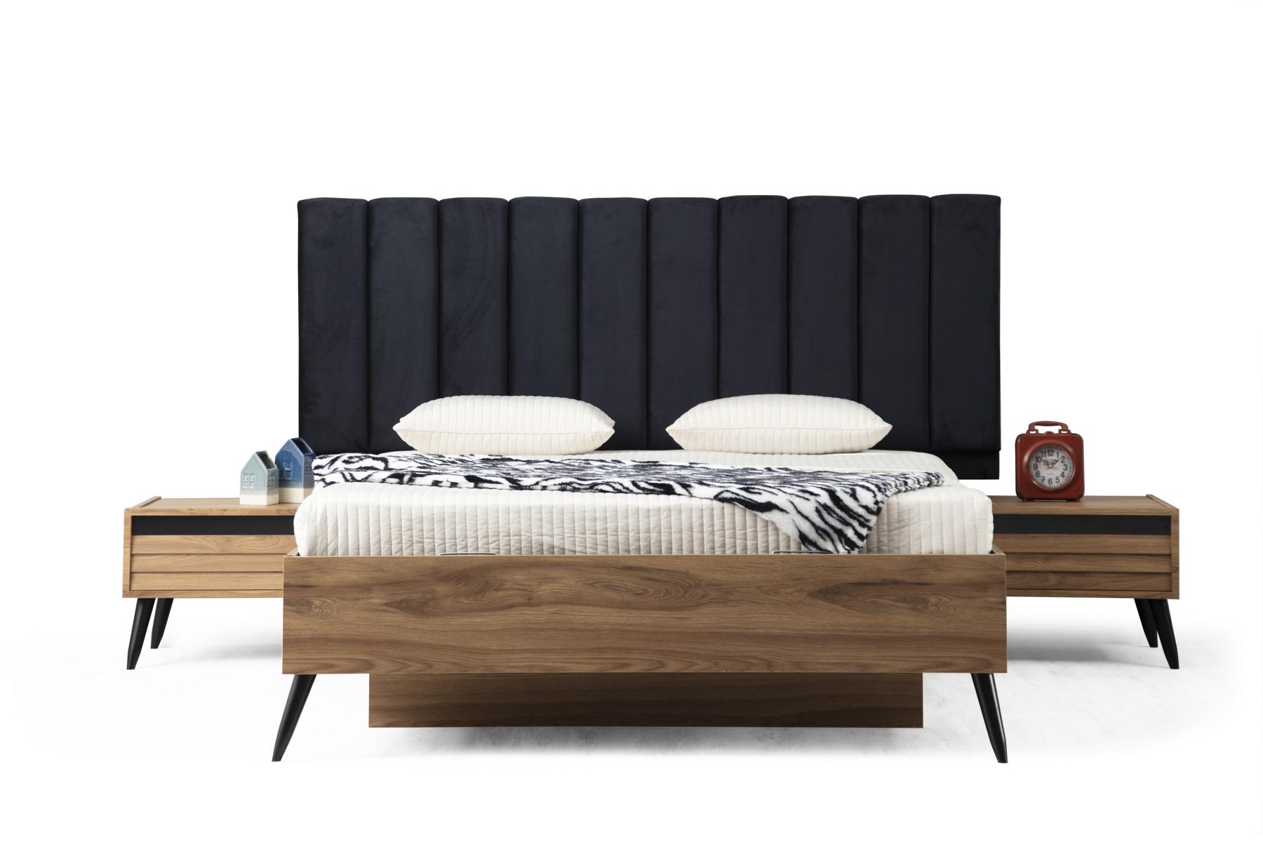 Modern Schlafzimmer Set Besteht aus Stilvoll Bett und 2x Nachttische 3tlg.