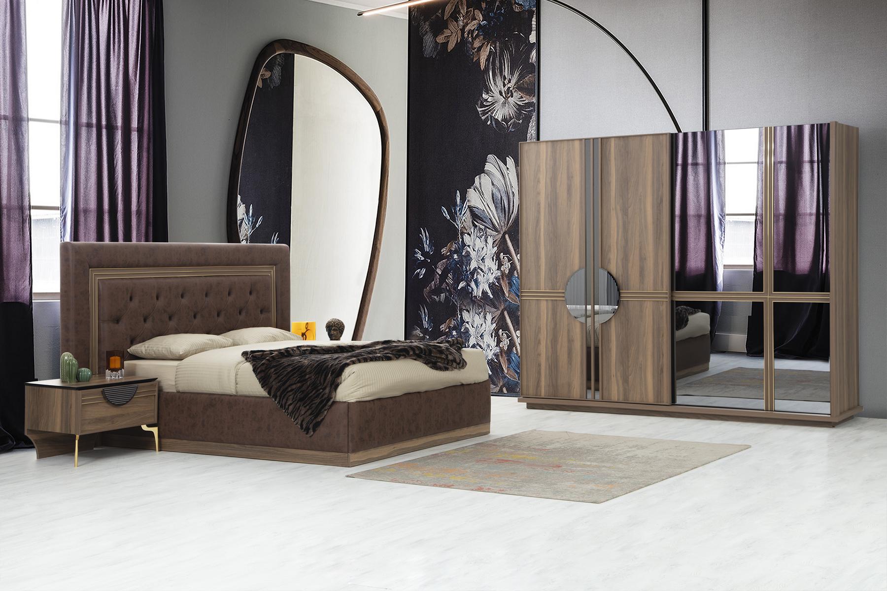 luxuriöse Schlafzimmer Set aus Bett 2x Nachttische und Kleiderschrank 4tlg.