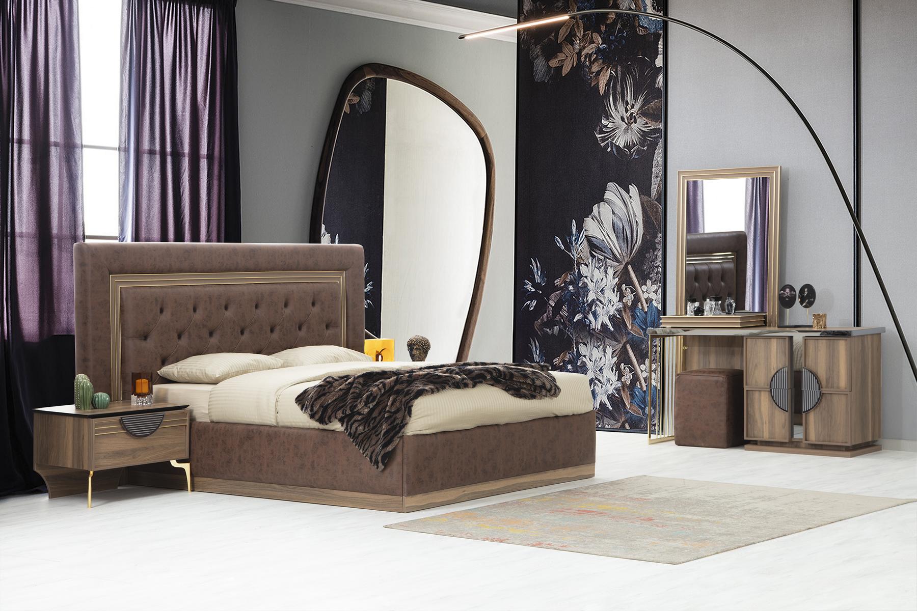 Perfekte Schlafzimmer Set 4tlg. Bett 2x Nachttische Schminktisch mit Spiegel
