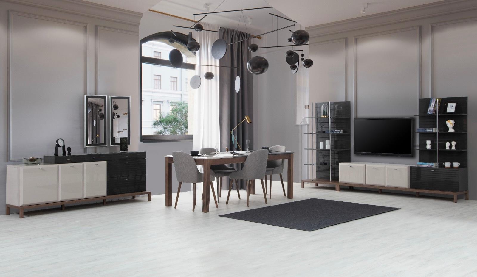 Moderne Esszimmergarnitur Designer Esstisch 6x Stühle Anrichte Lowboard