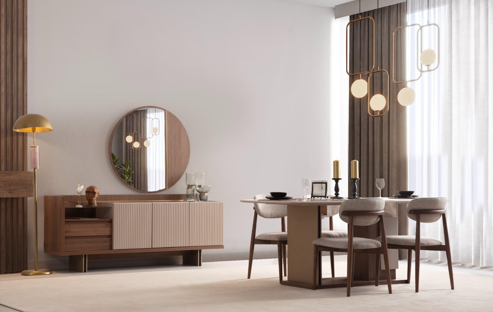Exklusives Design Esszimmer Set Esstisch + 4x Stühle + Anrichte Neu