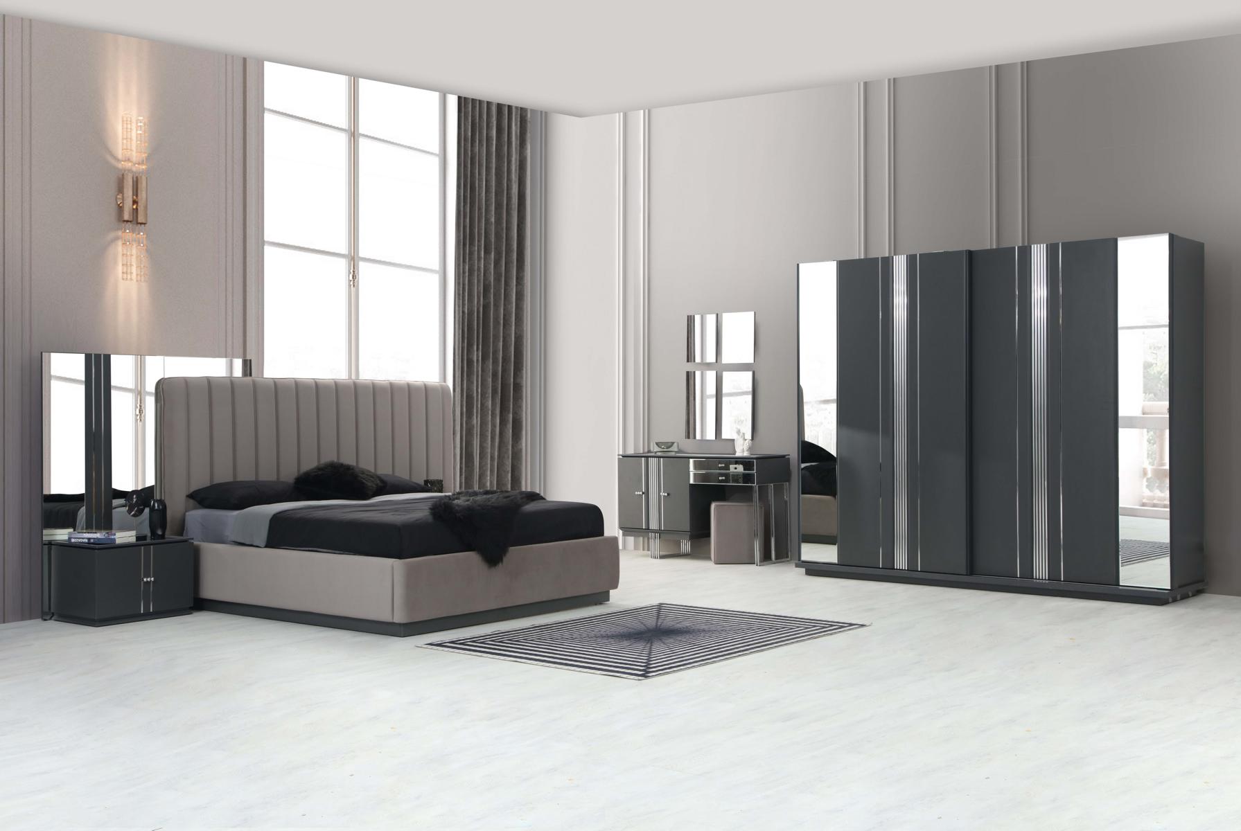 Graue Designer Schlafzimmer Möbel Polsterbett Holzschrank Nachttische