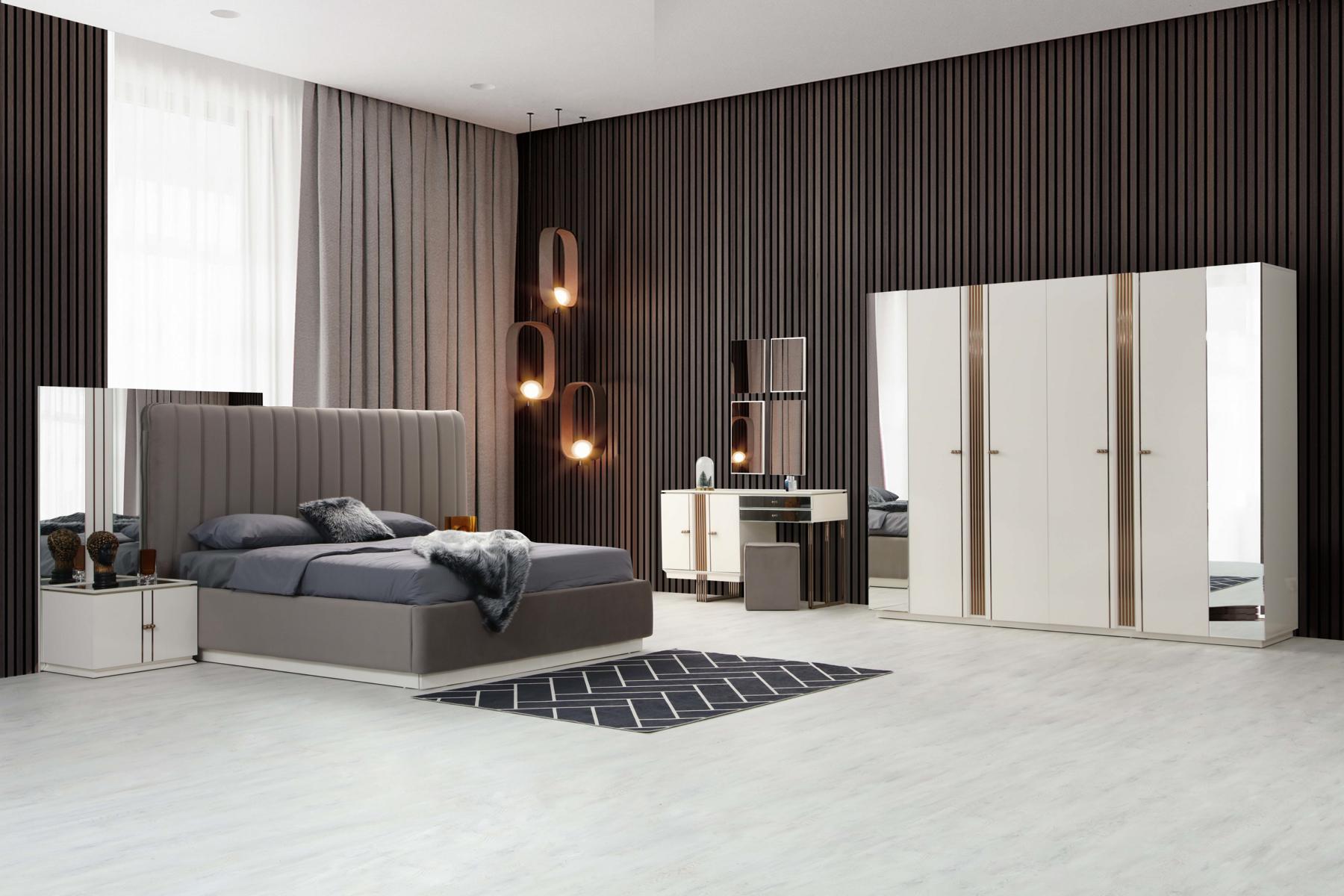 Modern Schlafzimmer Set Bett 2x Nachttische Kleiderschrank Schminktisch
