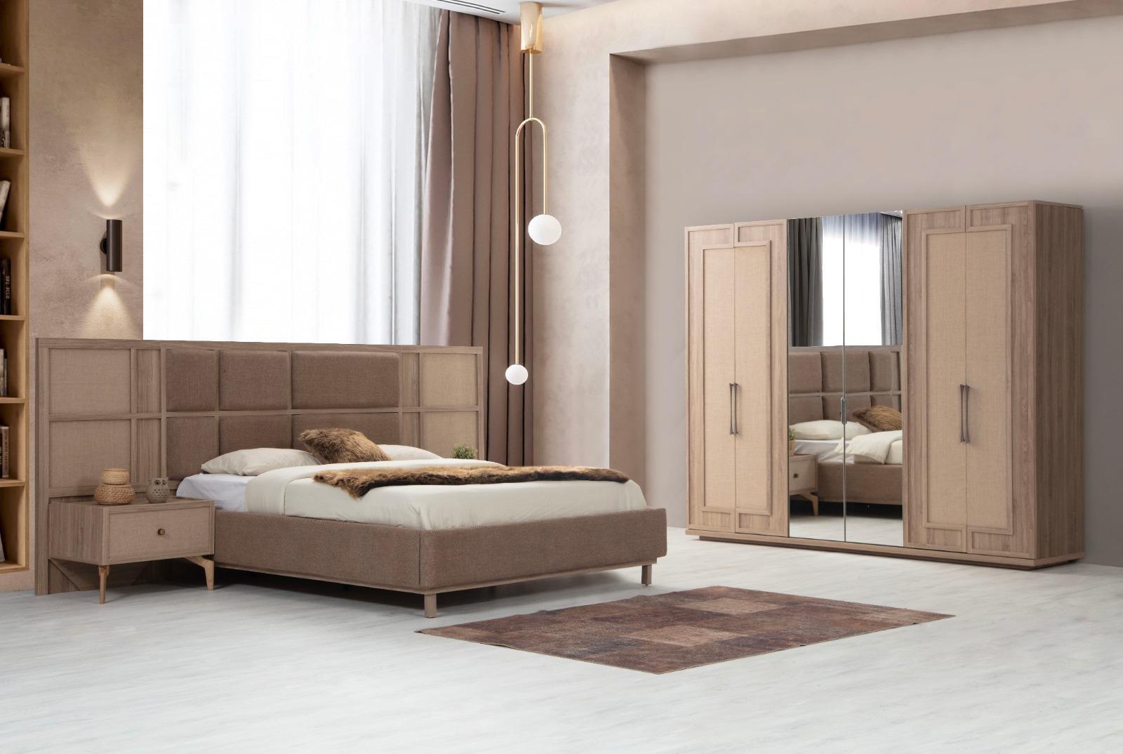 Braune Schlafzimmer Garnitur Polster Bettgestell Nachttische Schrank
