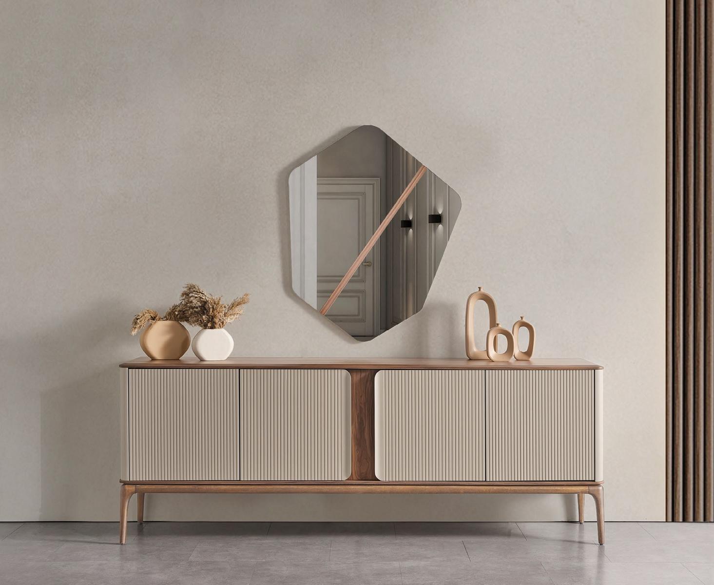 Spiegel Sideboard Kommoden Holz Garnitur Set Kommode Wohnzimmer Beige