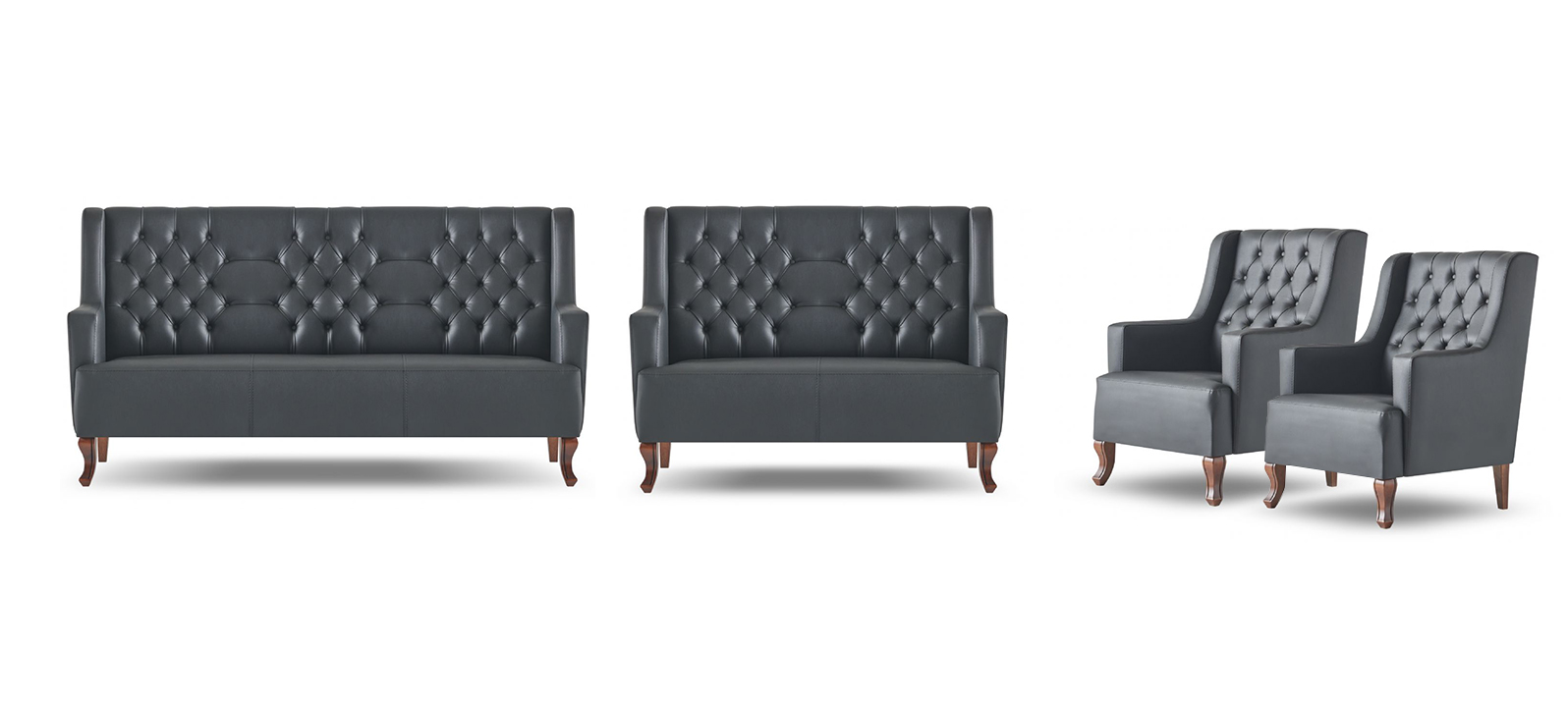 Komplett Sofa-Set 3-Sitzer 2-Sitzer Sessel Chesterfield Schwarz Lehnsessel