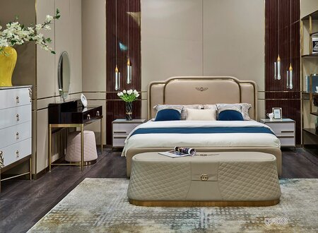 Hotelbett Luxus Design Betten Polster Metall Leder Schlafzimmer XXL 180x200 Neu