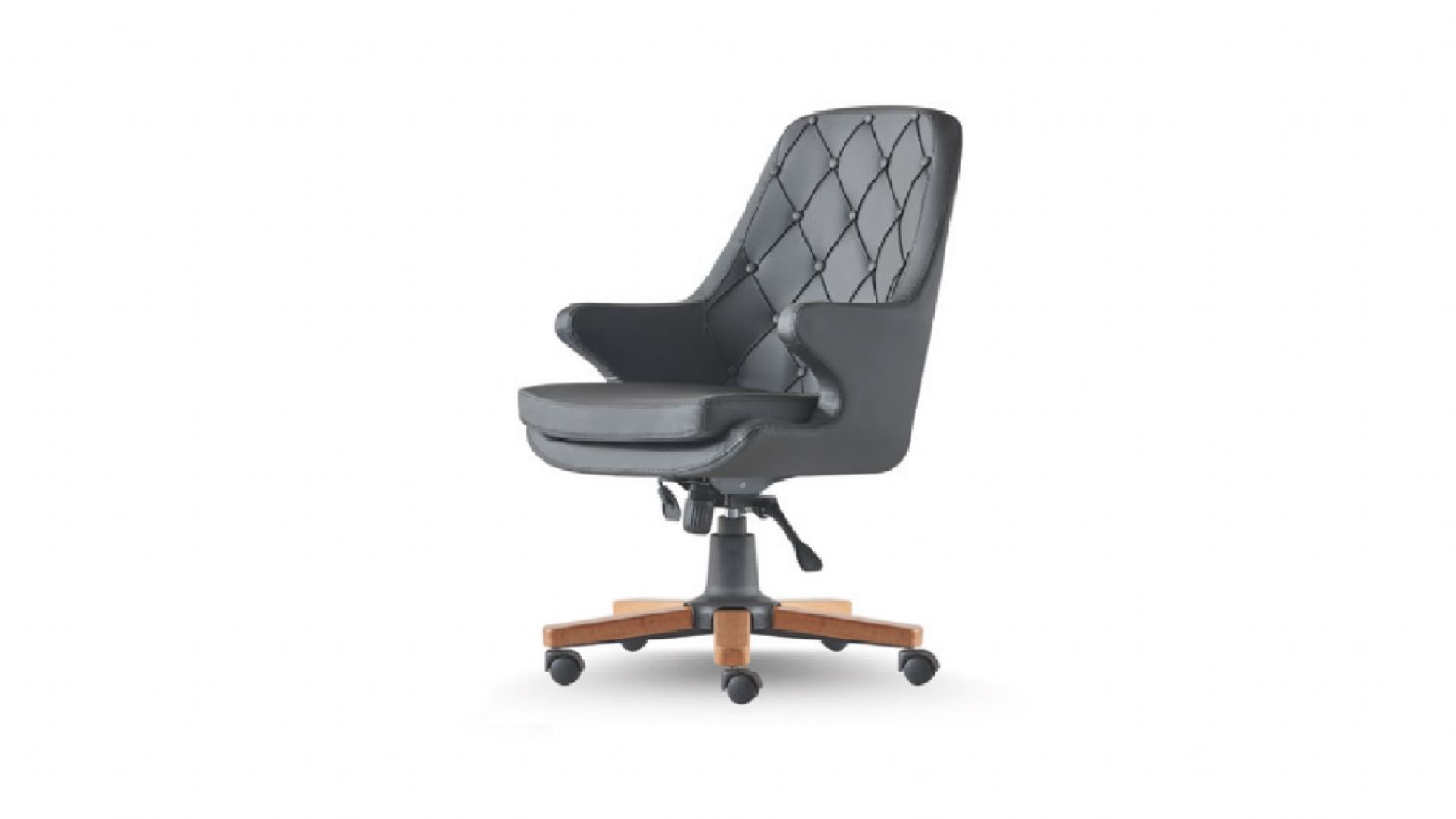 Bürostuhl Chesterfield Knöpfe Klassisch Leder Schwarz Arbeitszimmer Büro