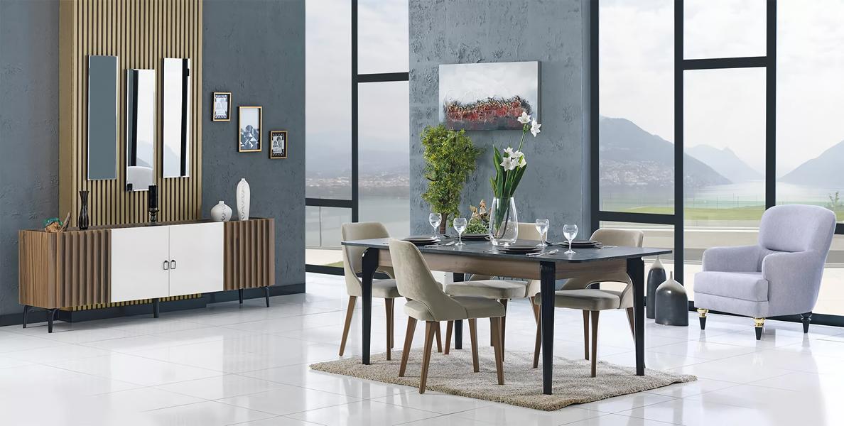 Esszimmer Set 6tlg Esstisch 4х Stühle Esszimmergruppe Sideboard Essgruppe