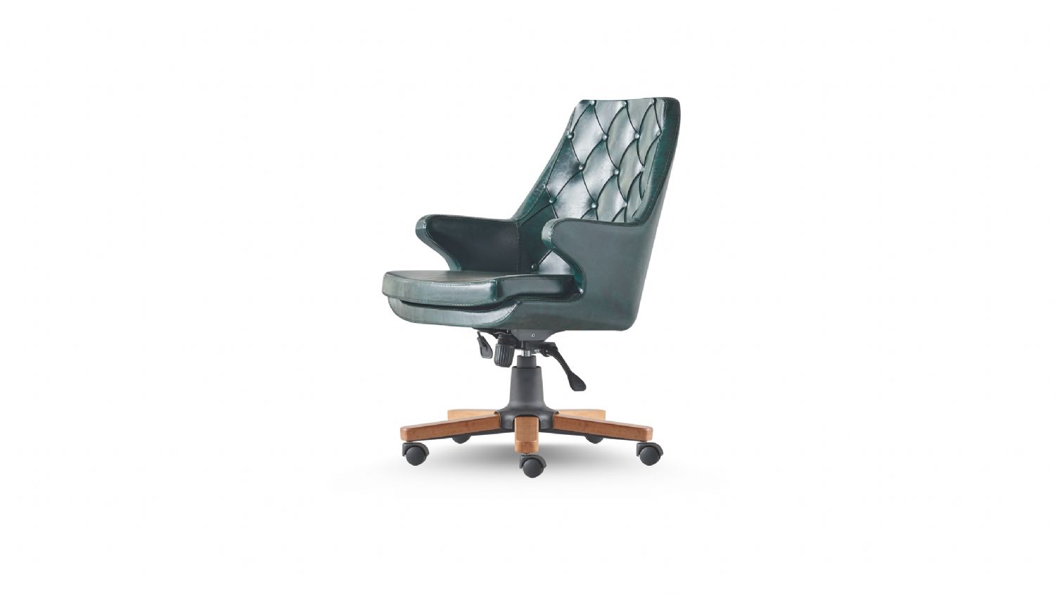 Arbeitszimmer Bürostuhl Rollen Grün Knöpfe Klassisch Leder Chesterfield