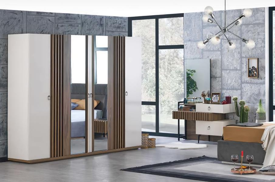 Schlafzimmer Kleiderschrank + Kommode Schrank Set Sideboard Kommoden 2tlg