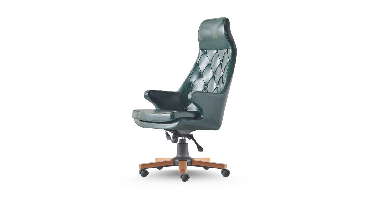 Chefsessel Chesterfield Modern Rollen Grün Leder Klassisch Drehsessel