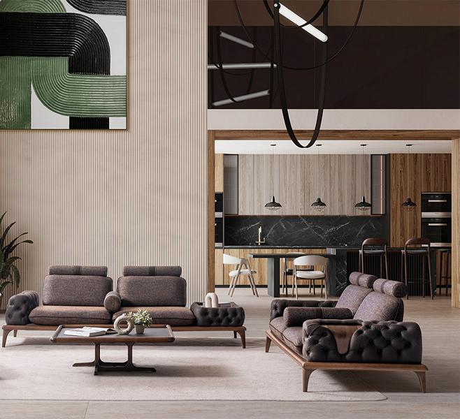Edles Braun 2x Dreisitzer-Sofas Wohnzimmer Chesterfield Sofa Couch Modern Sofas