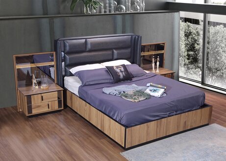 Braunes Schlafzimmer Set Designer Set Doppelbett 2x Nachttische Holz
