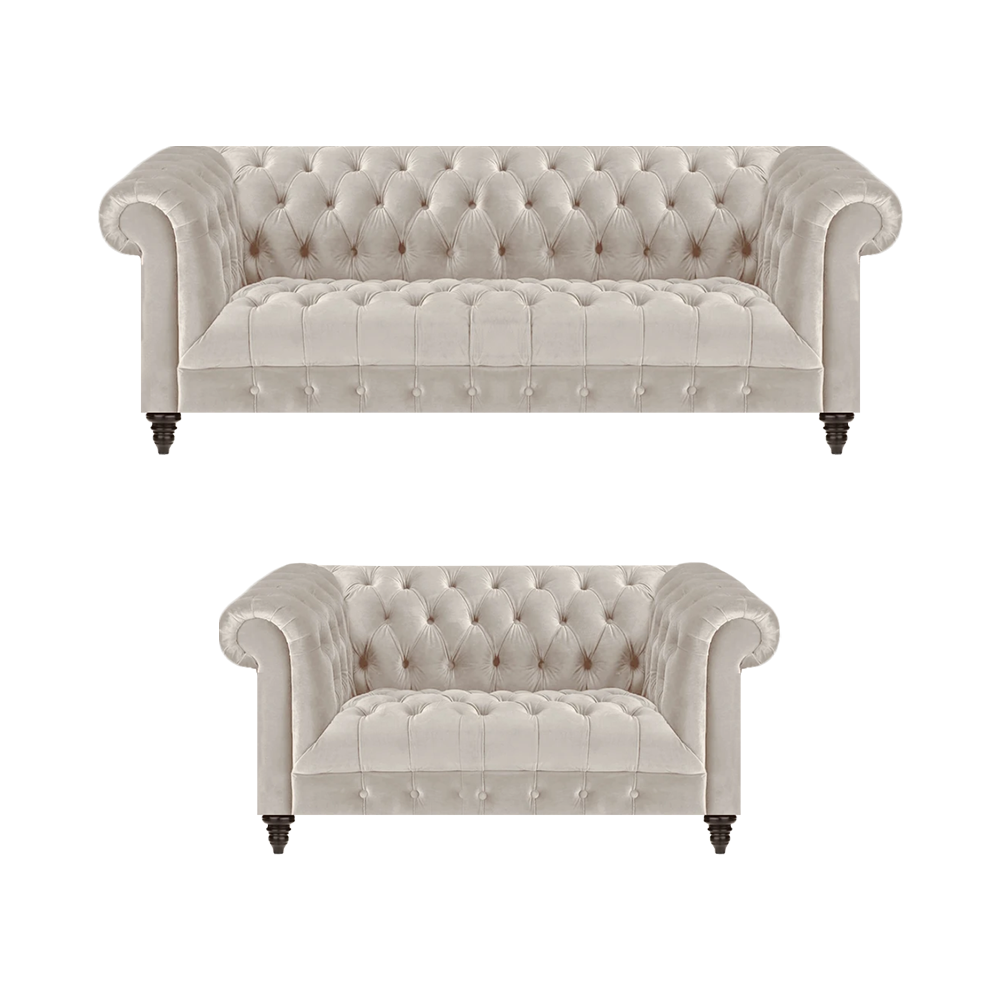 Designer Chesterfield Weiße Couchgarnitur 3-Sitzer Textil Zweisitzer
