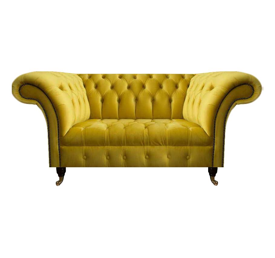 Moderne Chesterfield Sitzmöbel Gelber Zweisitzer Designer Stoffcouch