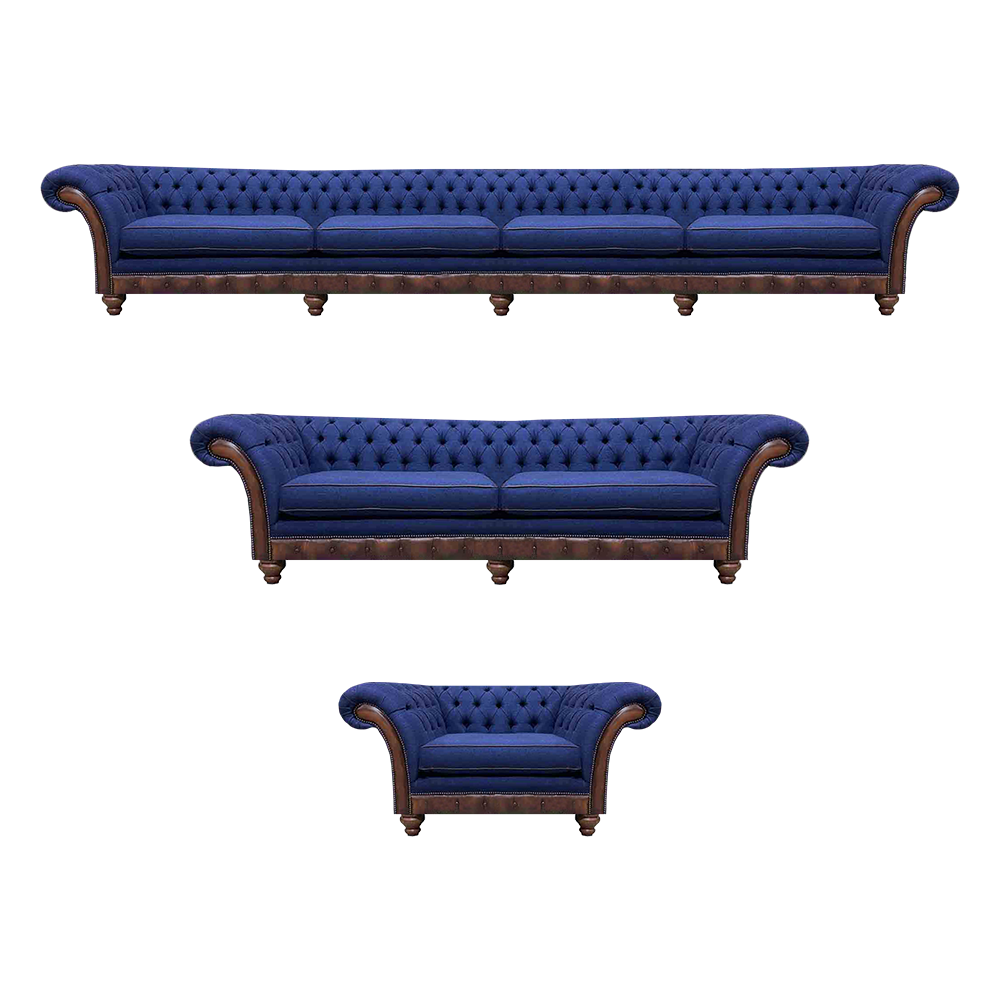 Dunkelblaue Chesterfield Garnitur Luxuriöse Polster Sitzmöbel Couchen