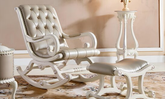 Chesterfield Barock Schwingsessel Sessel Schaukelstuhl Schwing Relax Echtholz
