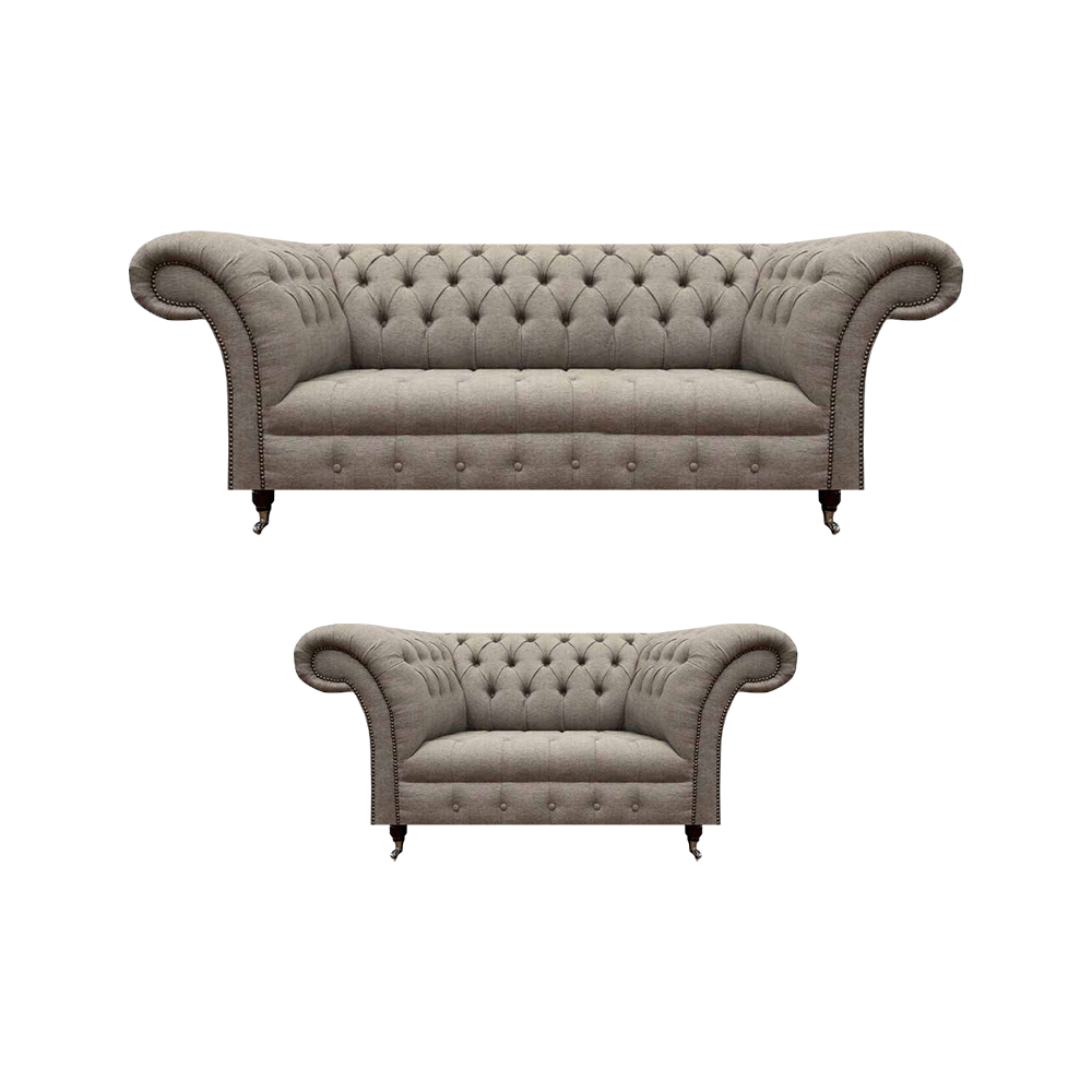 Wohnzimmer 2x Sofa Set Grau Textil 3+2 Sitzer Luxuriöse Polstermöbel