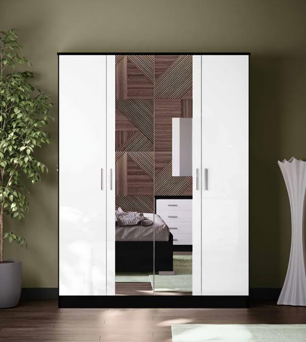 Schlafzimmer Schrank Kleiderschrank 4 türiger Holzschrank Möbel Spiegelschrank
