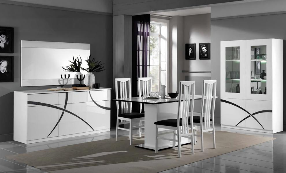 Essgruppe Esstisch Stühle Büfett Sideboard Spiegel Weiß Esszimmer 8tlg