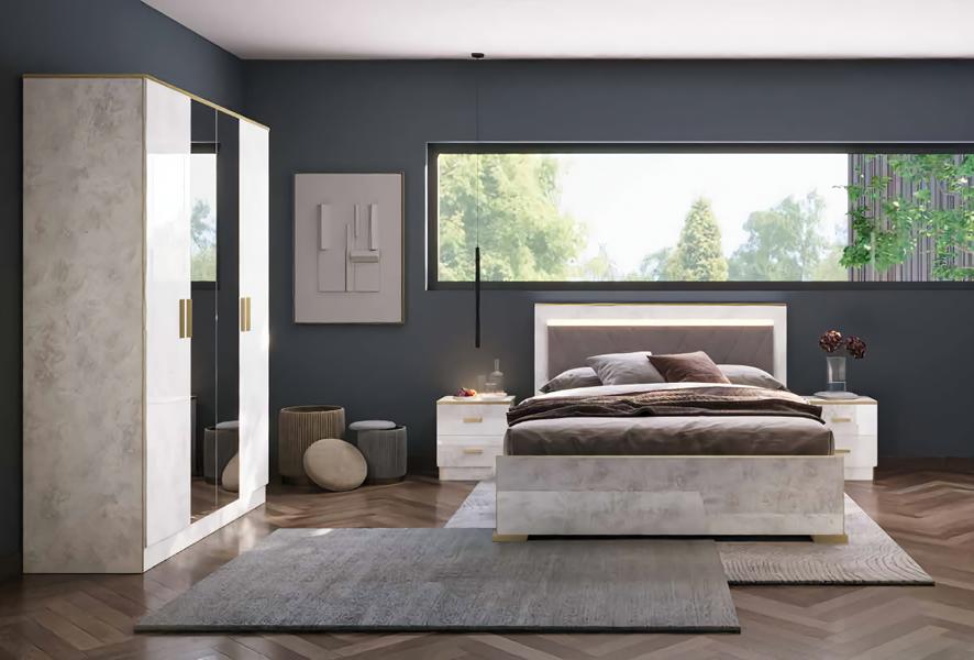 Komplettes Schlafzimmer Set Bett Nachttische Spiegel Kommode Schrank 4tlg