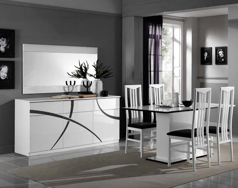 Esszimmer Set Esstisch Stühle Sideboard Spiegel Weiß Tisch Essgruppe 7tlg.